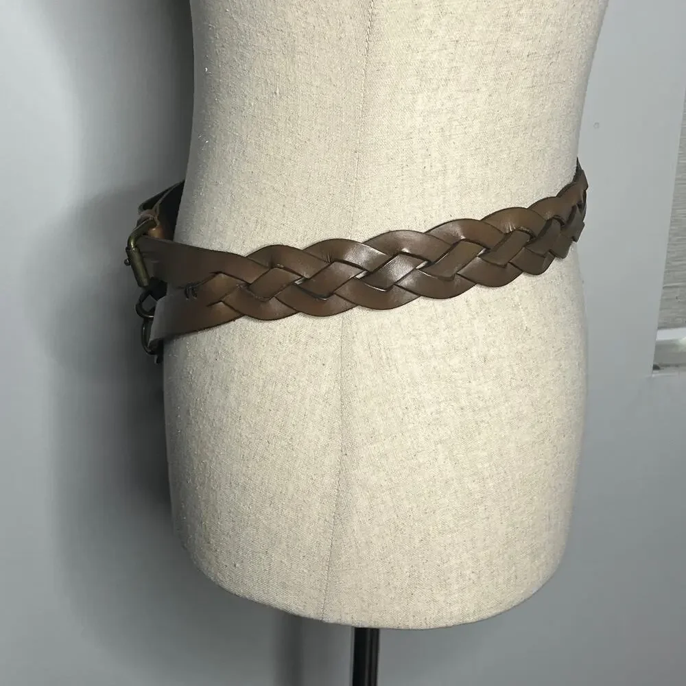 Hobo International Leather Belt Womens L Brown Dual Strap Buckle and Hook Boho